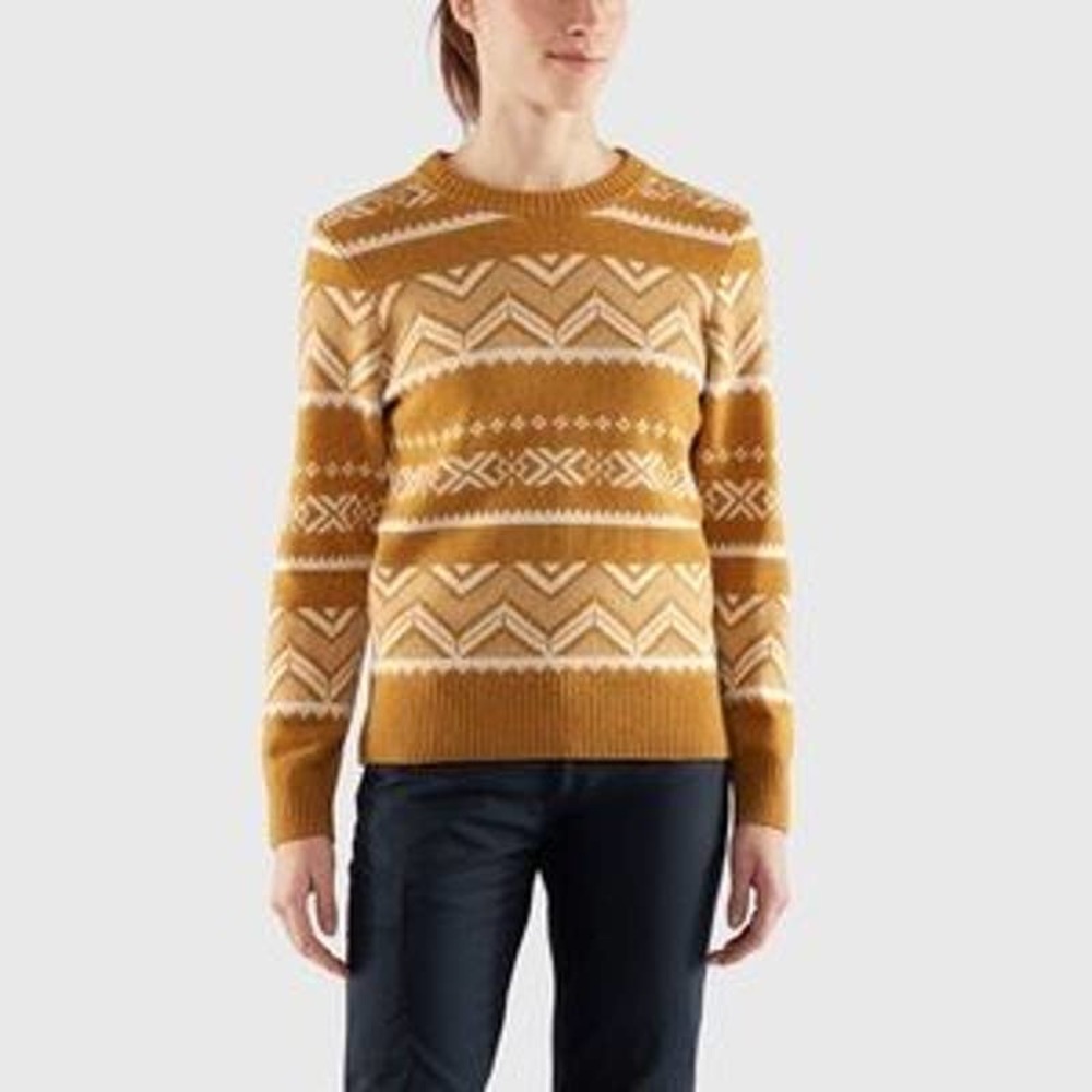 Fjallraven Greenland Re-Wool Patterned Mustard Yellow Sweater Size Small